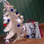 Decorated plywood Christmas tree